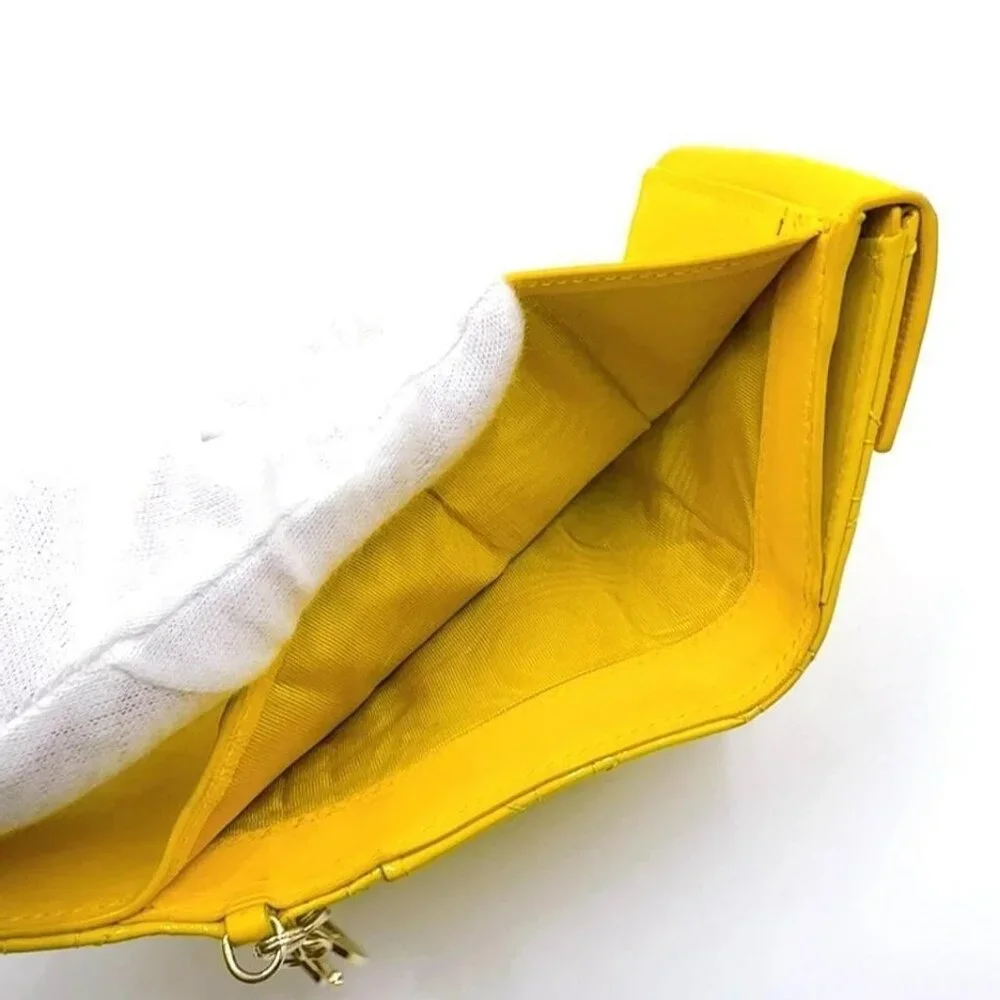 ❤️Christian Dior Lady Dior Lotus Cannage Patent Leather Yellow Bifold Wallet❤️